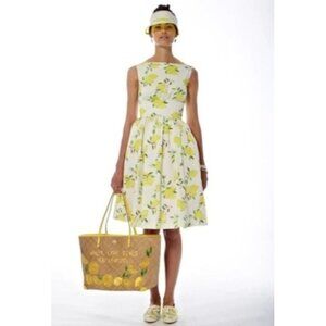 Kate Spade “Lyric” lemon print Fit & Flare Dress Womens Size 2 White Yellow